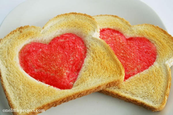 red hearts on toast for Valentine's Day