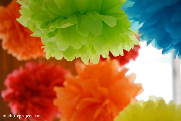Rainbow party ideas: tissue paper pom poms