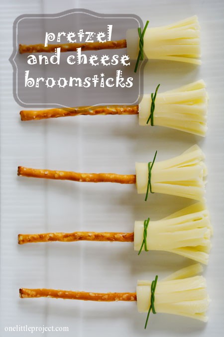Halloween Treat: Cheese and Pretzel Broomsticks.  These are so easy and such a cute idea for a Halloween themed treat!