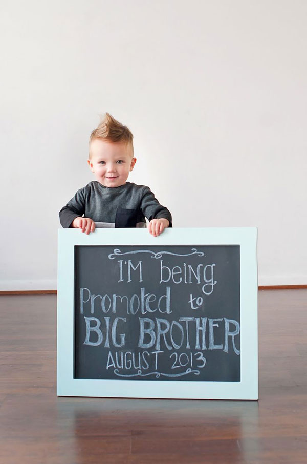 30+ Fun Photo Ideas to Announce a Pregnancy - Promoted To Big Brother Announcement
