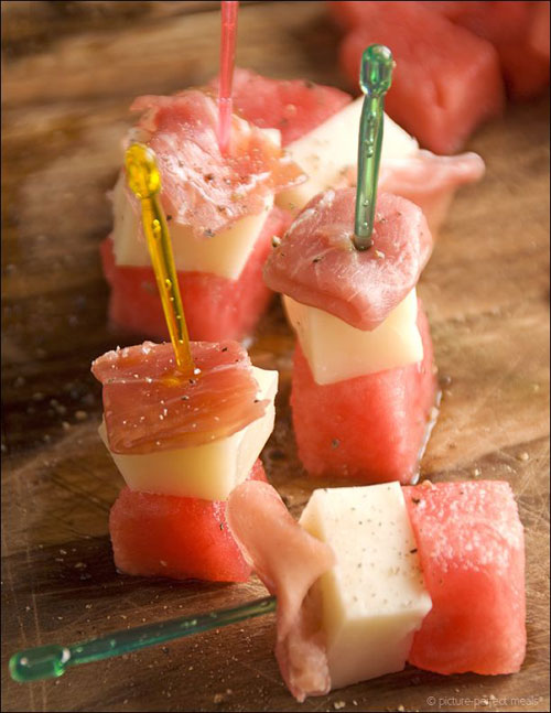 50+ Best Recipes for Fresh Watermelon - Watermelon, Manchego and Prosciutto Skewers