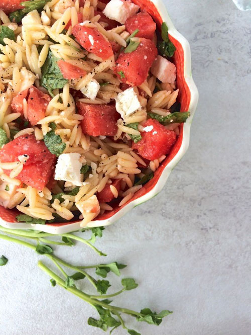 50+ Best Recipes for Fresh Watermelon - Watermelon and Feta Orzo Salad