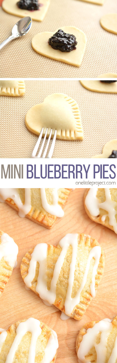 These heart shaped mini blueberry pies are SO EASY to make and they taste amaaaaazing! They use jam as the filling and you can even use store bought pie crust! 