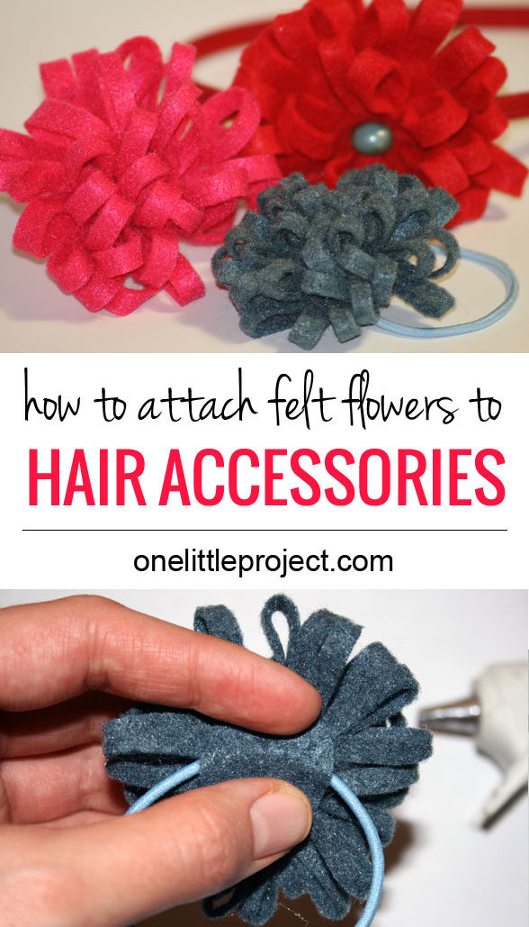 I love felt flowers!  This shows how to attach them to elastics, barrettes, and hair bands.  Save this for later!