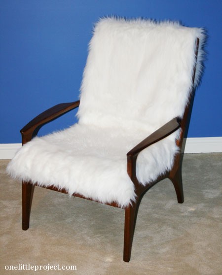 danish teak chair with foax fur