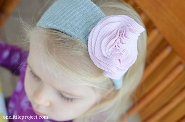 Easy fabric flower headband tutorial - made from re-purposed clothing | onelittleproject.com