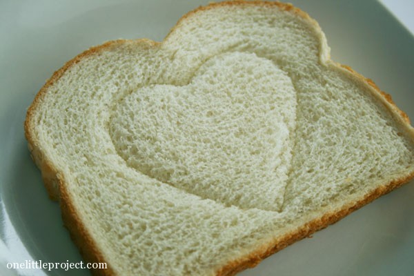 shape of heart on bread after cookie cutter pressed on it
