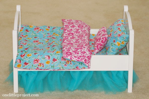 How to make a reversible blanket for an IKEA doll bed | onelittleproject.com