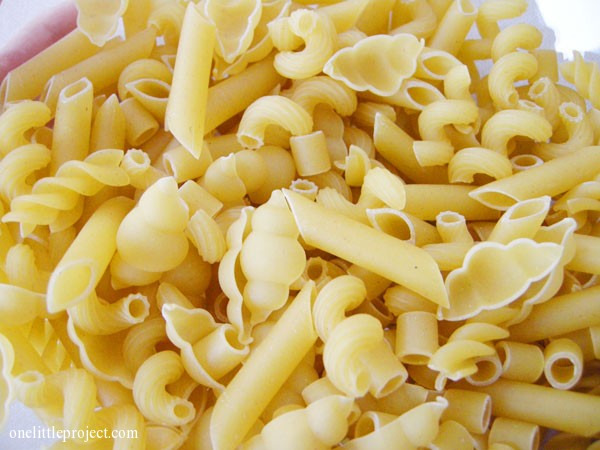 six different shapes of pasta