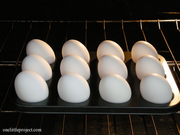 baking hard boiled eggs in oven | onelittleproject.com