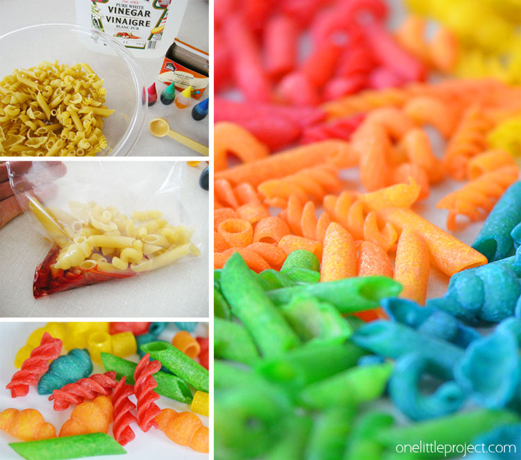 How to make colored pasta - This dyed pasta is so AWESOME for kids crafts! It's also a great sensory activity that can be used to teach sorting, counting, and patterns. So fun!!