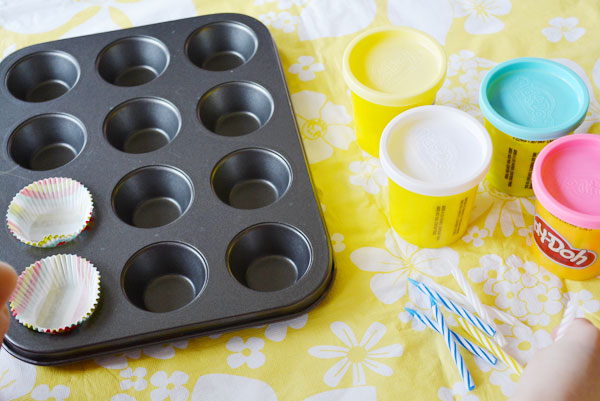 Play dough birthday cupcakes activity | onelittleproject.com