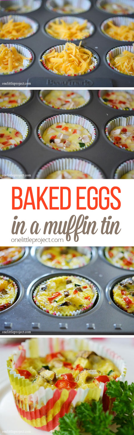 These baked eggs in a muffin tin are such a fun and EASY breakfast idea! You can even make them ahead and reheat on busy mornings!