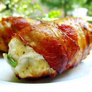 Bacon wrapped cream cheese stuffed chicken breast