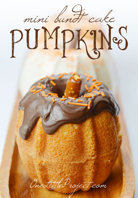 A tutorial with tons of photos, tips and directions for how to make mini bundt cake pumpkins. So adorable for an autumn party!