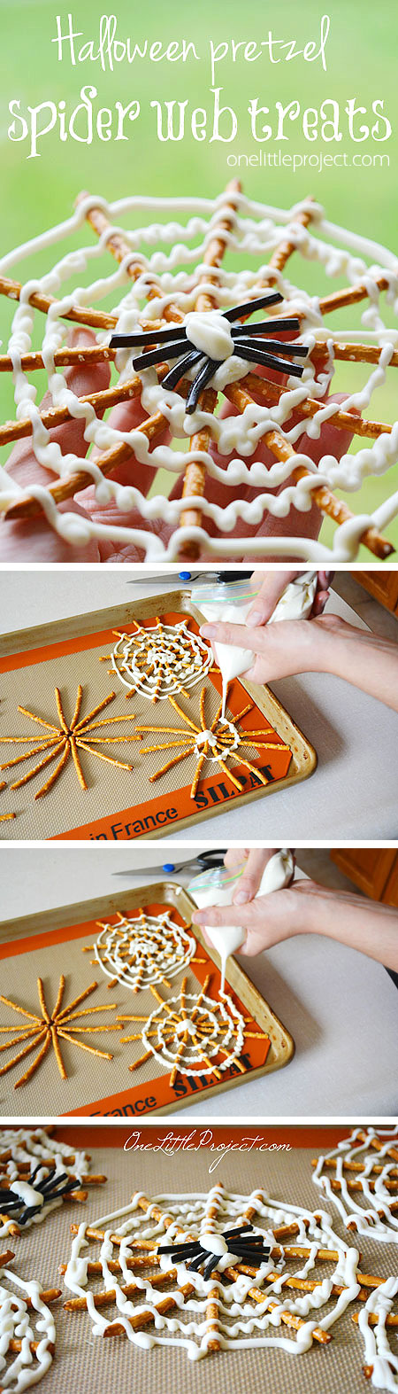 These Halloween pretzel spider webs are SO CUTE! They have to be the coolest Halloween snack ever!