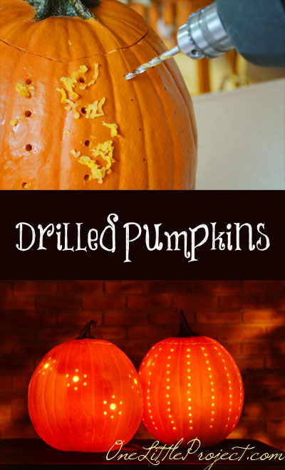 Drilled pumpkins!  What an amazing idea for Halloween!  These are so easy and end up looking beautiful!