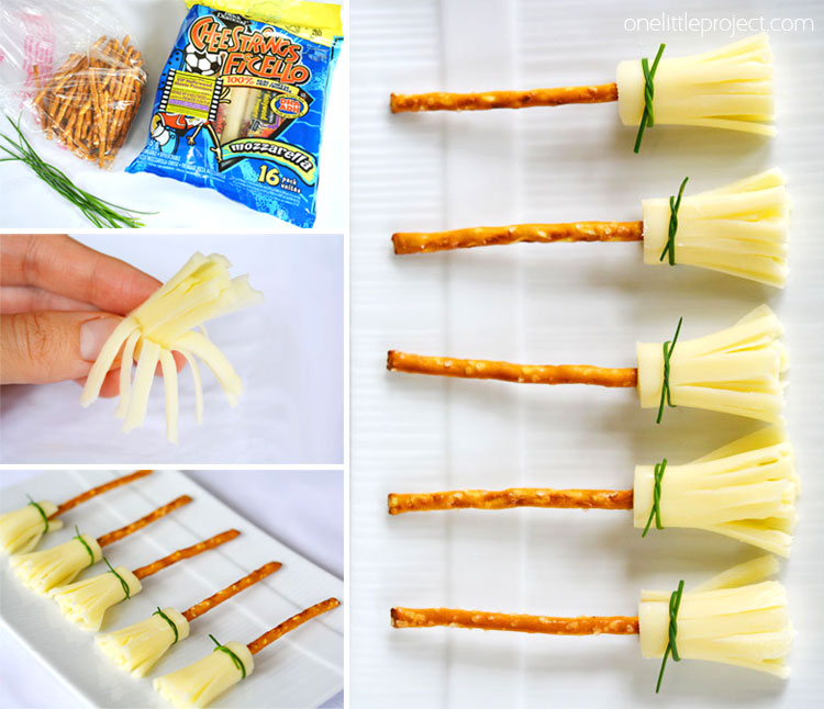 Halloween Treat: Cheese and Pretzel Broomsticks. These are so easy and such a cute idea for a Halloween themed treat!