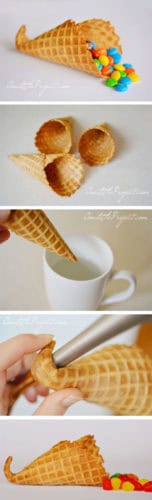 How to make a mini cornucopia out of a waffle cone - an easy tutorial
