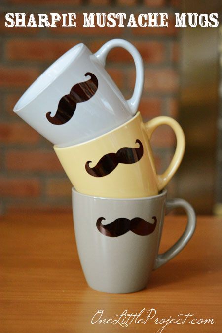 DIY Sharpie Mustache Mugs Tutorial - Such a cute gift idea for a dad, husband or even a grandpa! And they are so easy to make!