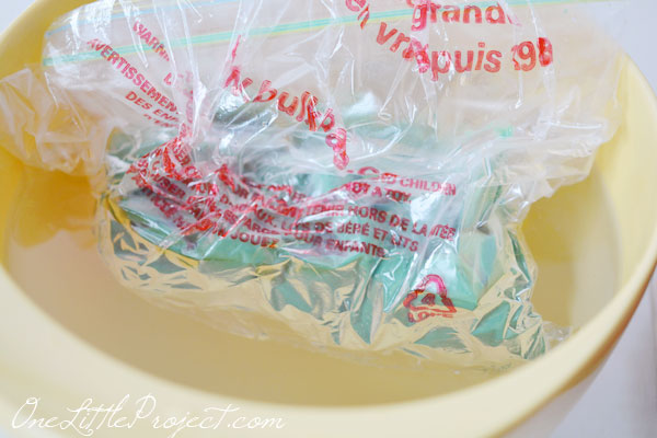 Melt Merkens in a ziploc bag in warm water