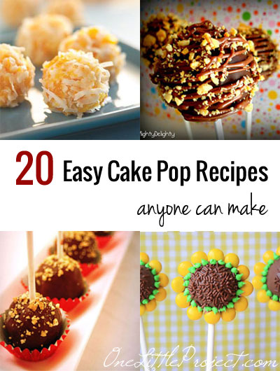 20 Cake Pop Recipes that anyone can make, no matter what their skill level. Tons of delicious ideas!