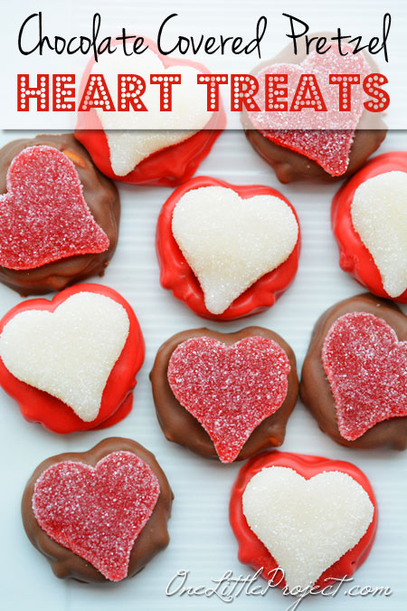 These chocolate covered pretzels for Valentine's Day are an easy gift idea and end up being a fun little edible craft to do with the kids.
