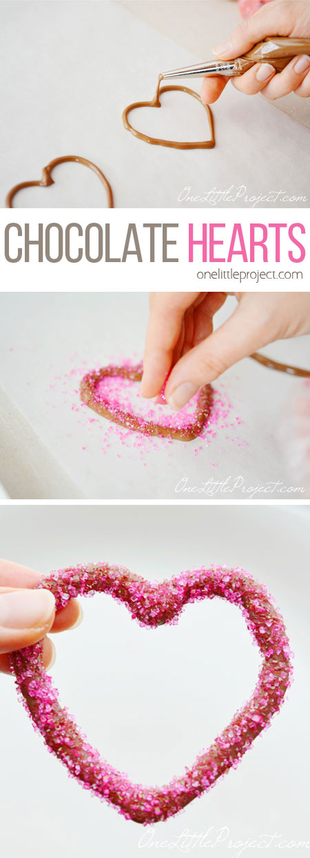 These chocolate heart outlines are SUPER EASY to make - and they look adorable!! What a perfect sweet treat for Valentine's Day!