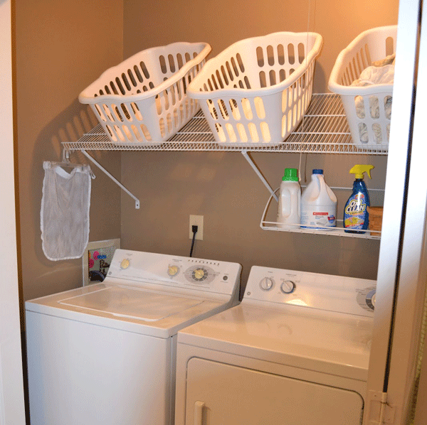 20 DIY Laundry Room Projects - Tilted Shelf