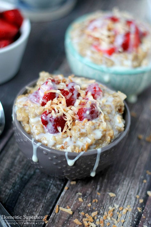 50+ Best Recipes for Fresh Strawberries - Creamy Coconut and Strawberry Steel Cut Oats
