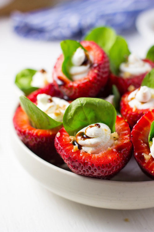 50+ Best Recipes for Fresh Strawberries - Goat Cheese and Spinach Stuffed Strawberry