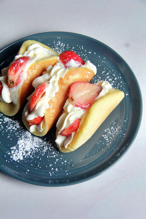 50+ Best Recipes for Fresh Strawberries - Strawberries and Whipcream Pancake Tacos