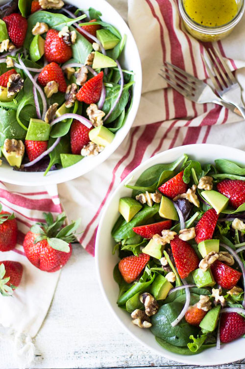 50+ Best Recipes for Fresh Strawberries - Strawberry, Avocado, and Walnut Salad