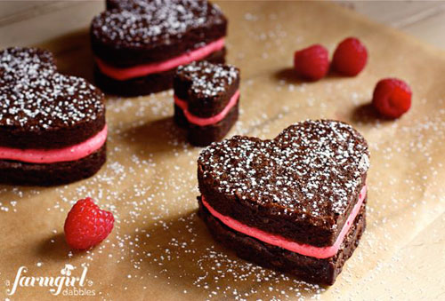 50+ Best Recipes for Fresh Raspberries - Brownie Hearts with Fresh Raspberry Buttercream