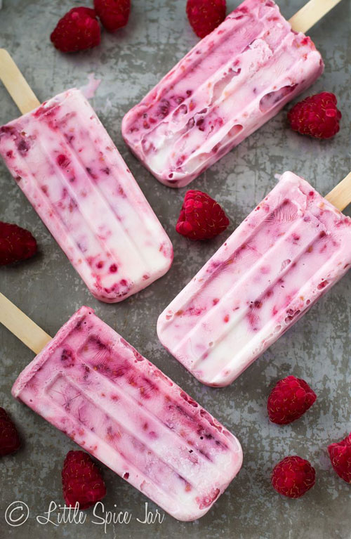 50+ Best Recipes for Fresh Raspberries - Raspberry Cream Greek Yogurt Popsicles