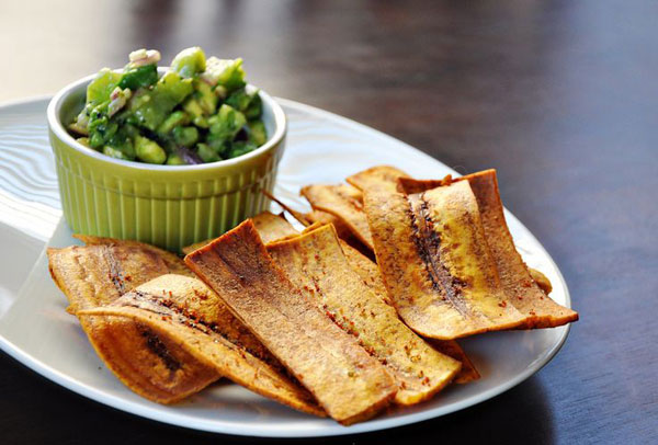 50+ Best Kiwi Recipes - Fried Plantain Chips with Avocado Kiwi Salsa