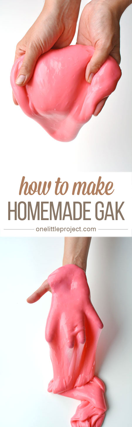 This homemade Gak recipe is so easy, and so much fun! Roll it into balls (it even bounces!), stretch it into snakes, or let it OOZE over top of your hands!