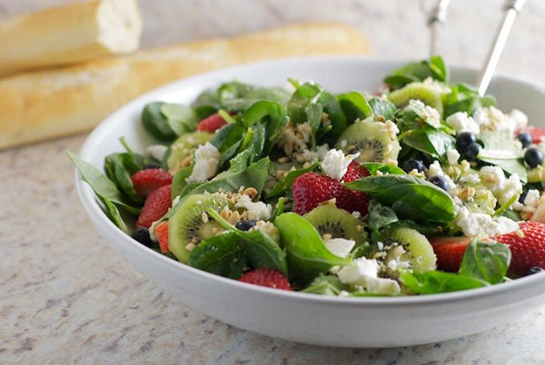50+ Best Kiwi Recipes - Spinach Salad with Kiwi and Goat Cheese