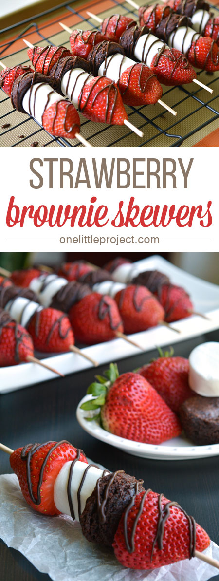 These strawberry brownie skewers are a GREAT single serving dessert! Make them for a summer barbecue or picnic, or even just as an easy weeknight dessert!