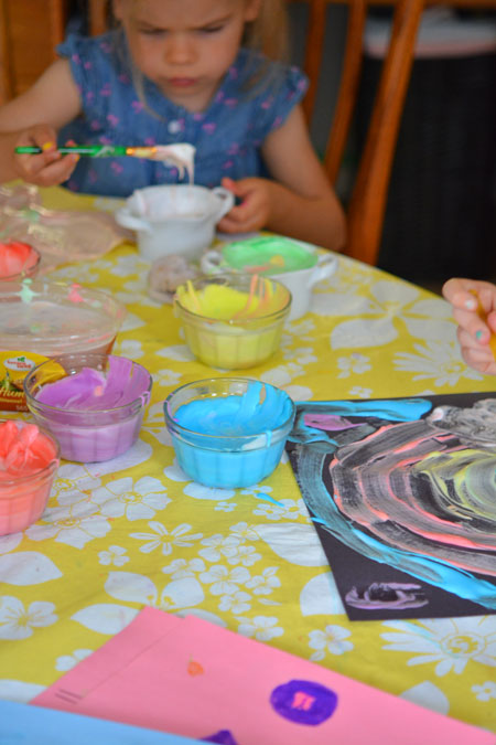 Kids playing with DIY puffy paint