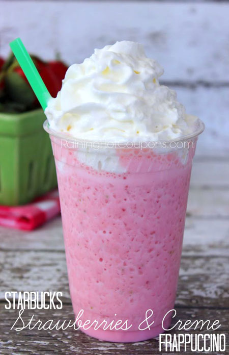 50+ Homemade Starbucks Recipes - Strawberries and Creme Frappuccino
