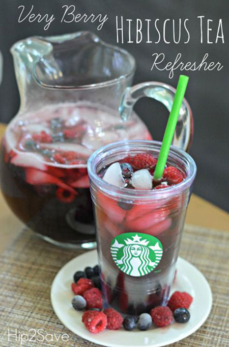50+ Homemade Starbucks Recipes - Very Berry Hibiscus Tea Refresher