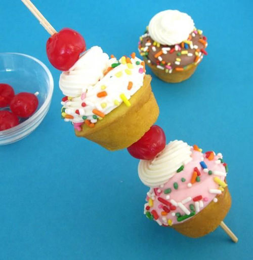 50+ Food on a Stick Lunch Ideas - Banana Split Cupcake Kabob