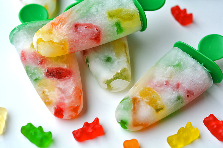 These Sprite and gummy bear popsicles are really easy to make and turn into a sweet, candy like popsicle treat. My kids loved them!