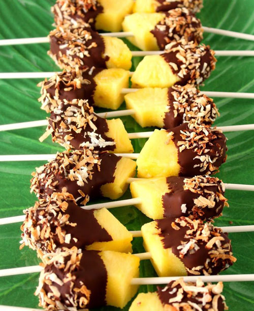 50+ Food on a Stick Lunch Ideas - Frozen Chocolate Dipped Pineapple Pops