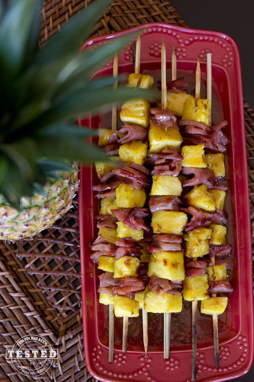 50+ Food on a Stick Lunch Ideas - Glazed Ham and Pineapple Kabobs