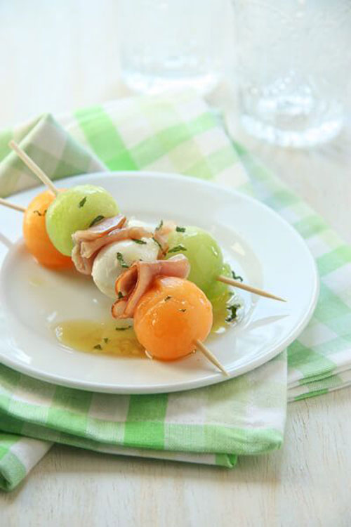 50+ Food on a Stick Lunch Ideas - Melon, Mozzarella and Prosciutto Skewers