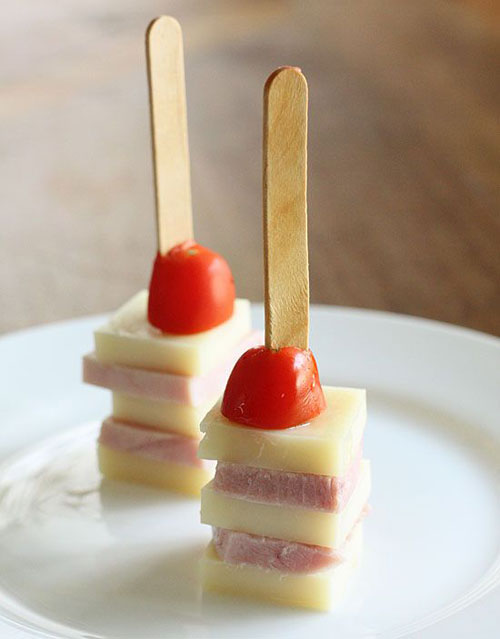 50+ Food on a Stick Lunch Ideas - Mini Ham, Cheese and Tomato Skewers