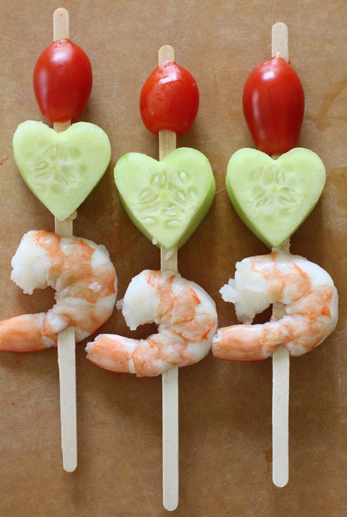 50+ Food on a Stick Lunch Ideas - Mini Shrimp, Tomato and Cucumber Skewers