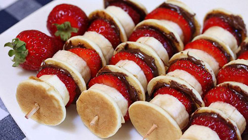 50+ Food on a Stick Lunch Ideas - Nutella Mini Pancake Kabobs